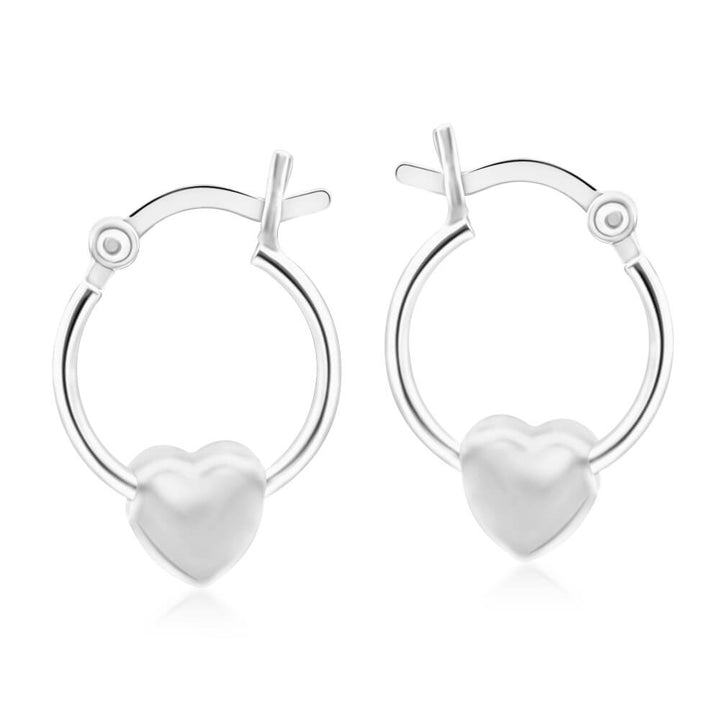 Sterling Silver Floating Heart Hoop Earrings