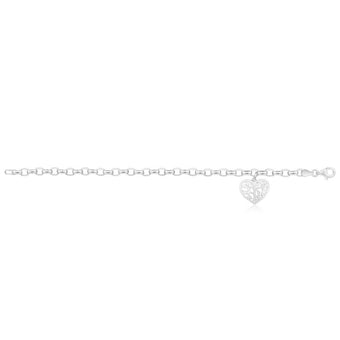 Sterling Silver Belcher Tree Of Life Heart Charm 18cm Bracelet