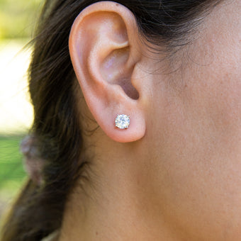 Sterling Silver Zirconia Round 6.55mm White Stud Earrings