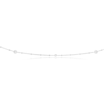 Sterling Silver Simulated Pearl, Bead and Zirconia Long Chain 80cm