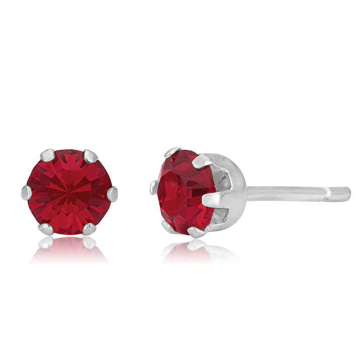 Sterling Silver 5mm 6 Claw Red Crystal Studs