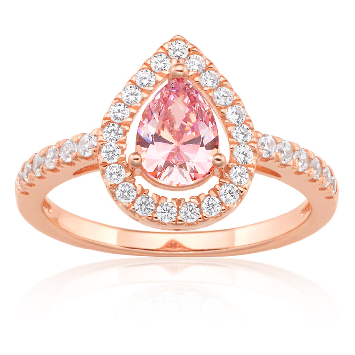 Sterling Silver and Rose Plated Zirconia Pear Ring *No Resize*