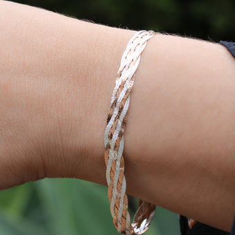Sterling Silver and Rose Plated 19cm Multi Strand Plait Bracelet