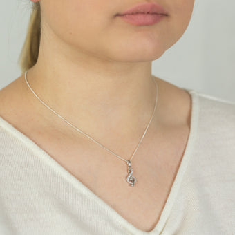 Sterling Silver Zirconia Treble Clef Pendant