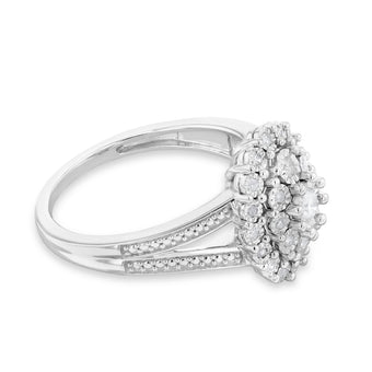 1/5 Carat Diamond Oval Cluster Ring with 27 Brilliant Diamonds in Sterling Silver