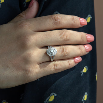 1/5 Carat Diamond Oval Cluster Ring with 27 Brilliant Diamonds in Sterling Silver