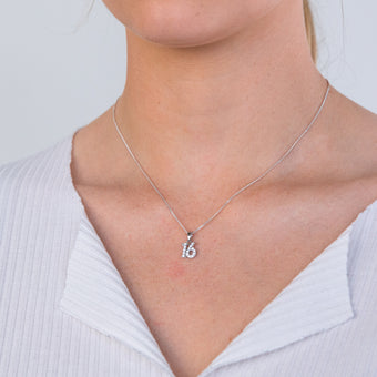 Sterling Silver Cubic Zirconia 9.5mm Number "16" Pendant
