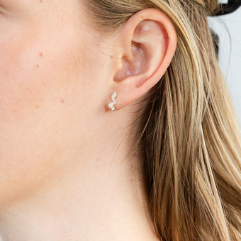 Sterling Silver Cubic Zirconia On snake Stud Earrings