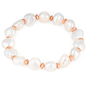 Freshwater Pearl and Rose Tone Hematite Stretch Bracelet