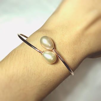 Sterling Silver Rose Gold Plated 8-10mm Freshwater Pearl Bangle