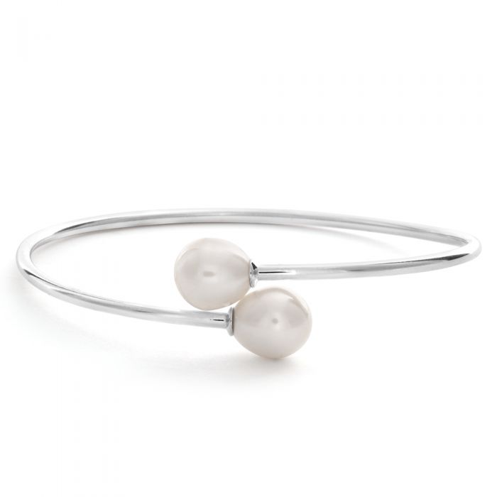 Sterling Silver & Rose Gold Plated Freshwater Pearl Edison Bangle