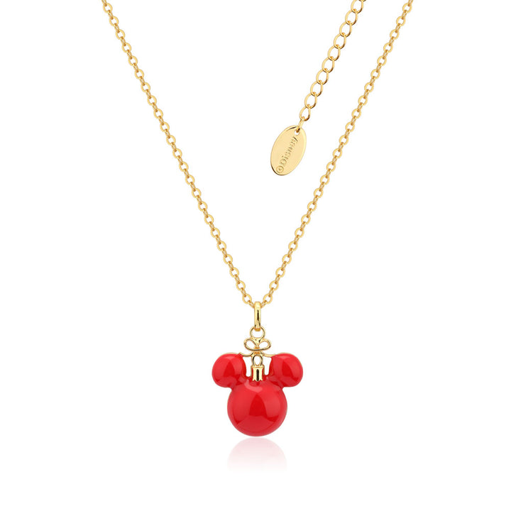 Disney Mickey Red Christmas Bauble Necklace on Chain Gold Plated