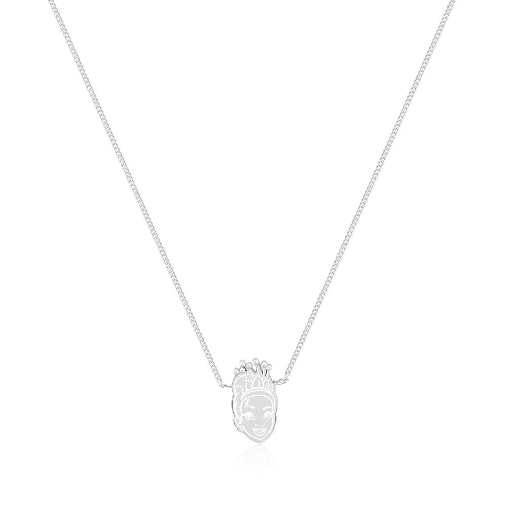 Disney Princess And The Frog Rhodium Plated Tiana Pearl Pendant on 40cm Chain