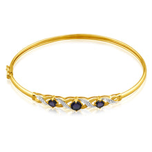 Load image into Gallery viewer, 9ct Yellow Gold Diamond + Natural Sapphire Bangle