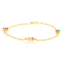 Load image into Gallery viewer, 9ct Yellow Gold Figaro 1:3 Heart Kids Beads 15cm Bracelet