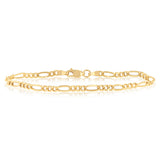 9ct Yellow Gold Figaro Hollow 19cm Bracelet 80Gauge