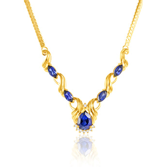 9ct Yellow Gold Created Sapphire + Diamond Chain