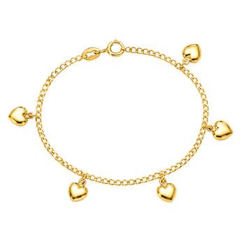 9ct Yellow Gold Silver Filled Heart Drop 19cm Curb Bracelet