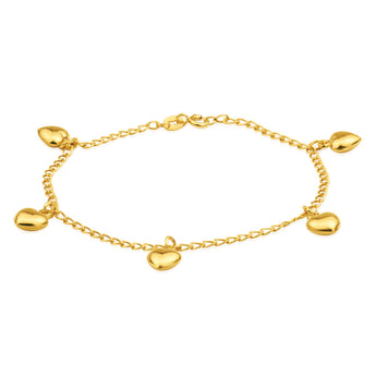 9ct Yellow Gold Silver Filled Heart Drop 19cm Curb Bracelet