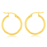 9ct Yellow Gold Plain 15mm Hoop Earrings