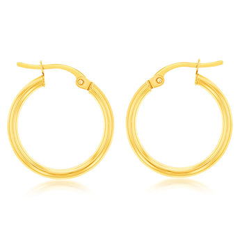 9ct Yellow Gold Plain 15mm Hoop Earrings