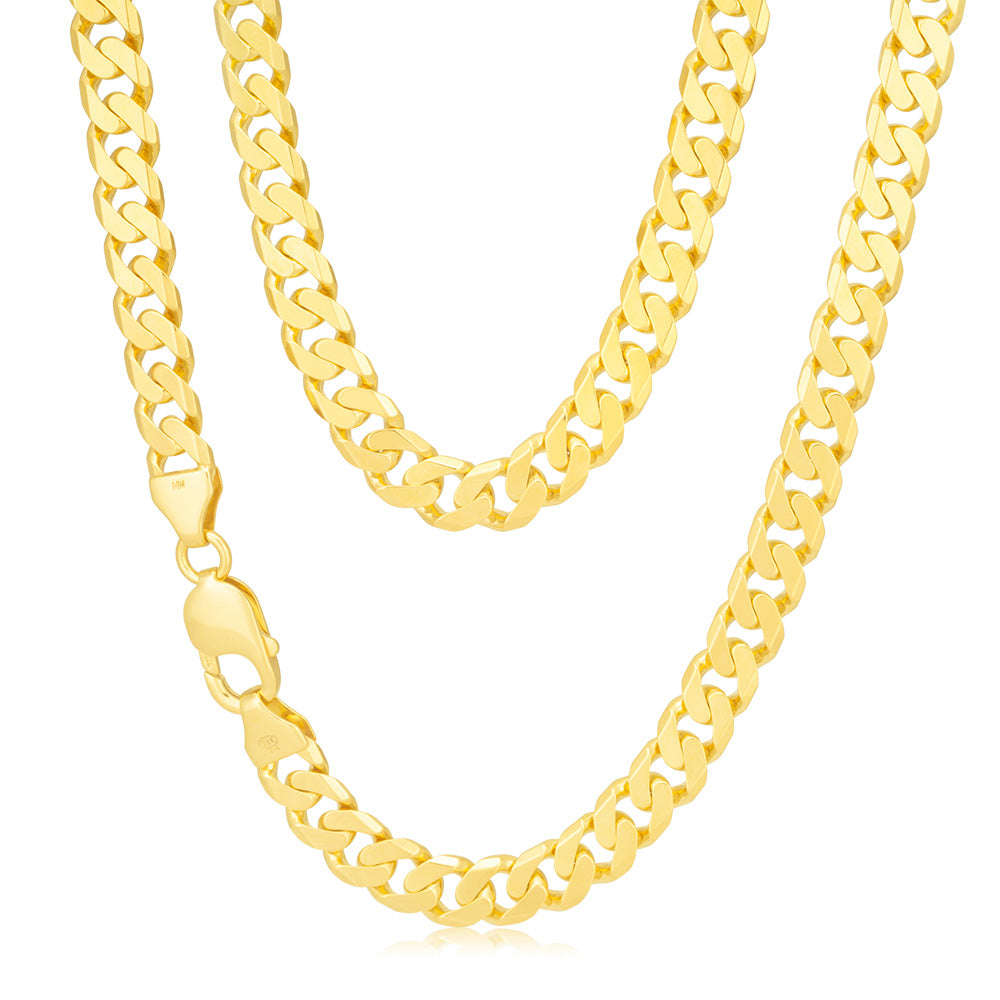 9ct Yellow Heavy Gold Curb Flat Bevelled 55cm Chain 250Gauge