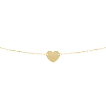 9ct Yellow Gold Plain Heart Disc Pendant on 42cm Chain