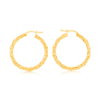 9ct Yellow Gold Twist 20mm Hoop Earrings
