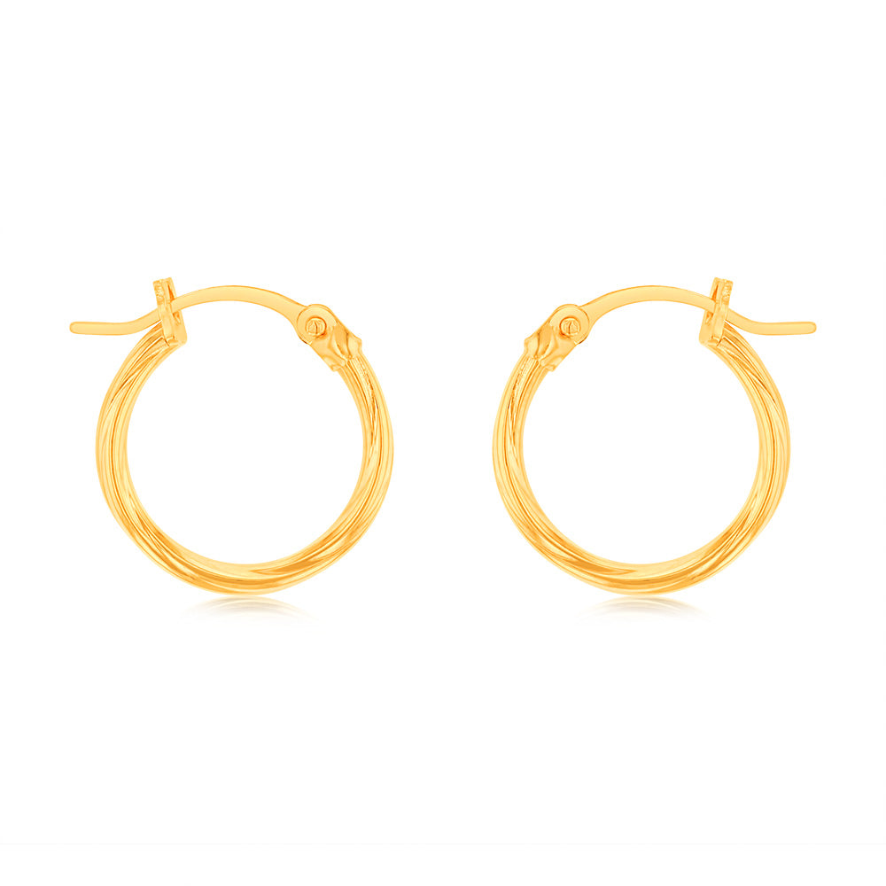 9ct Yellow Gold Twist 10mm Hoop Earrings