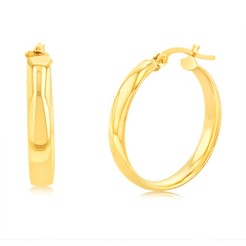 9ct Yellow Gold 20mm Plain Hoop Earrings