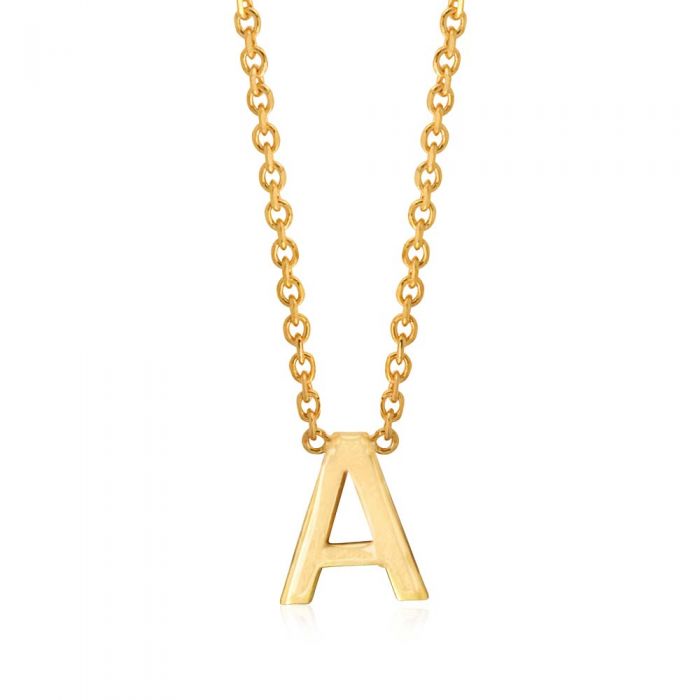 9ct Yellow Gold Initial "A" Pendant On 43cm Chain