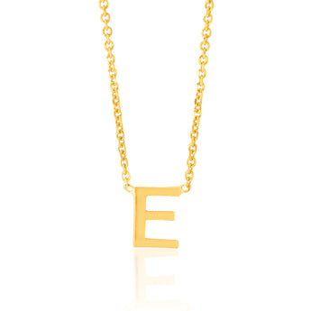 9ct Yellow Gold Initial "E" Pendant On 43cm Chain