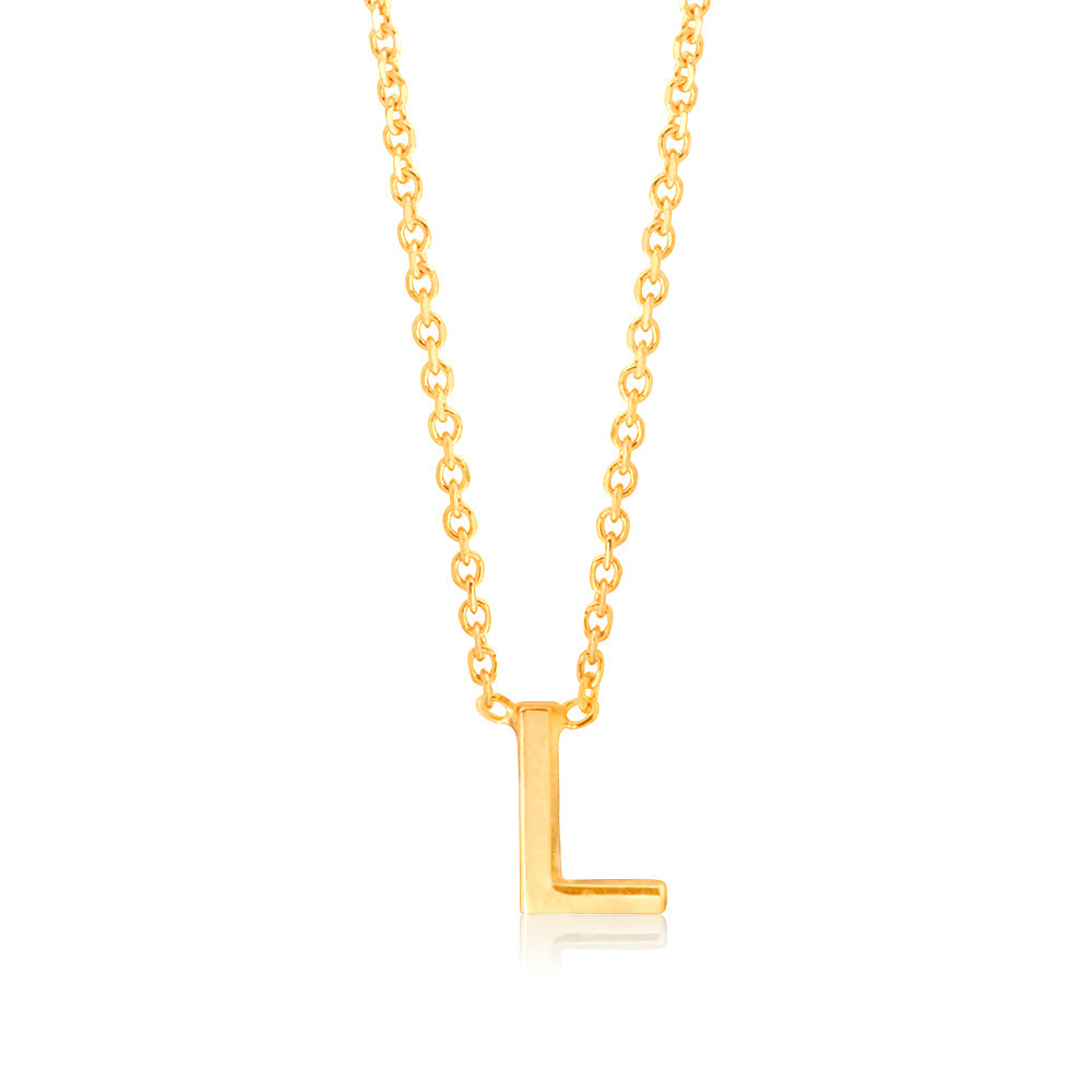 9ct Yellow Gold Initial "L" Pendant on 43cm Chain
