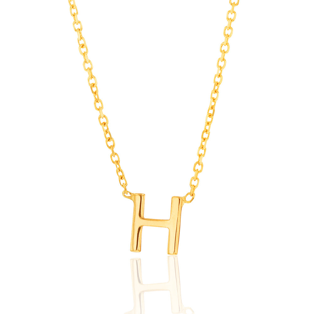 9ct Yellow Gold Initial "H" Pendant On 43cm Chain