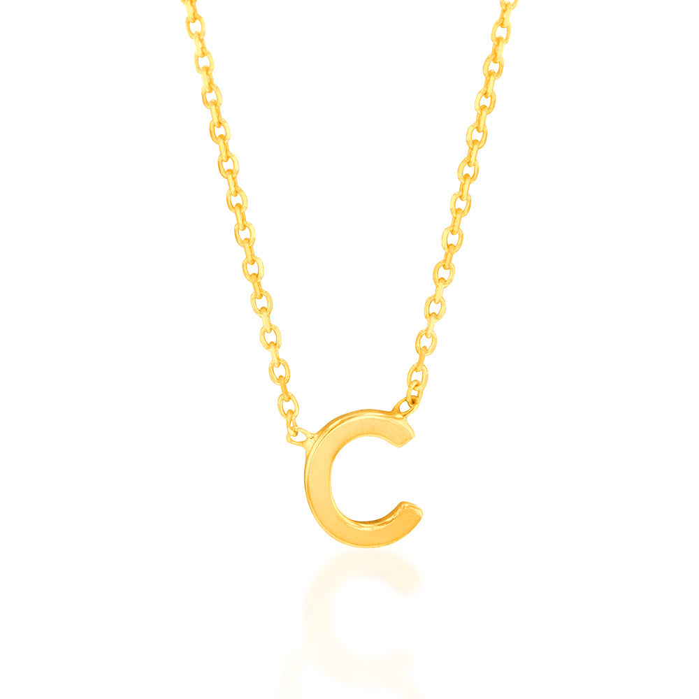 9ct Yellow Gold Initial "C" Pendant on 43cm Chain