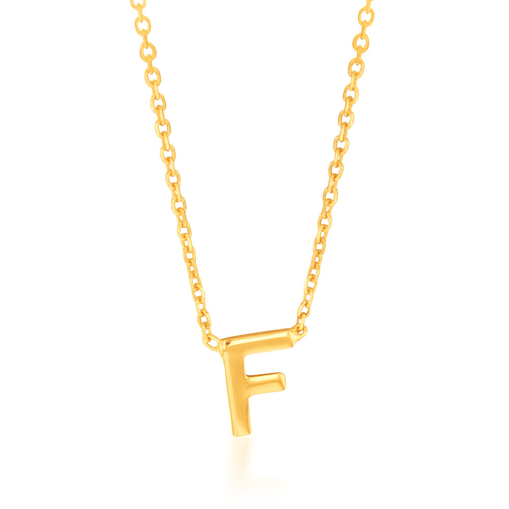 9ct Yellow Gold Initial "F" Pendant On 43cm Chain
