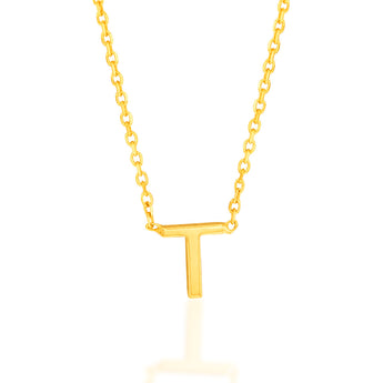 9ct Yellow Gold Initial "T" Pendant On 43cm Chain