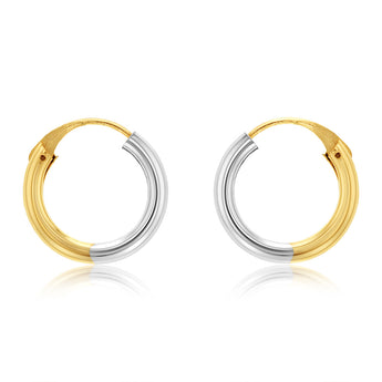 9ct White And Yellow Gold Two Tone 12mm Sleeper Earrings