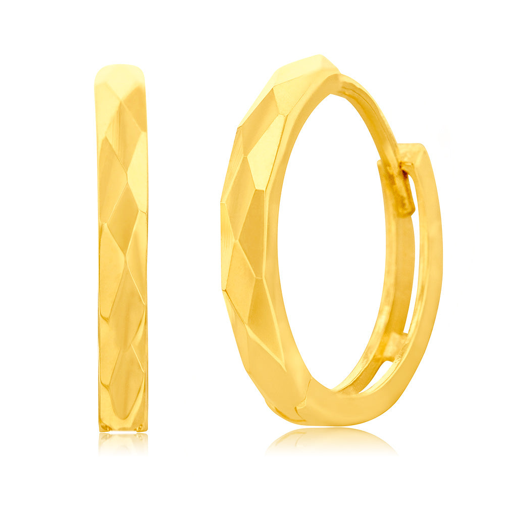 9ct Yellow Gold Diamond Cut Fancy Sleeper Earrings