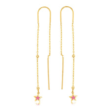 Load image into Gallery viewer, 9ct Yellow Gold Pink Star Threader Earrings