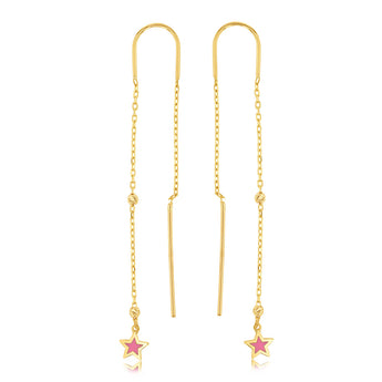 9ct Yellow Gold Pink Star Threader Earrings