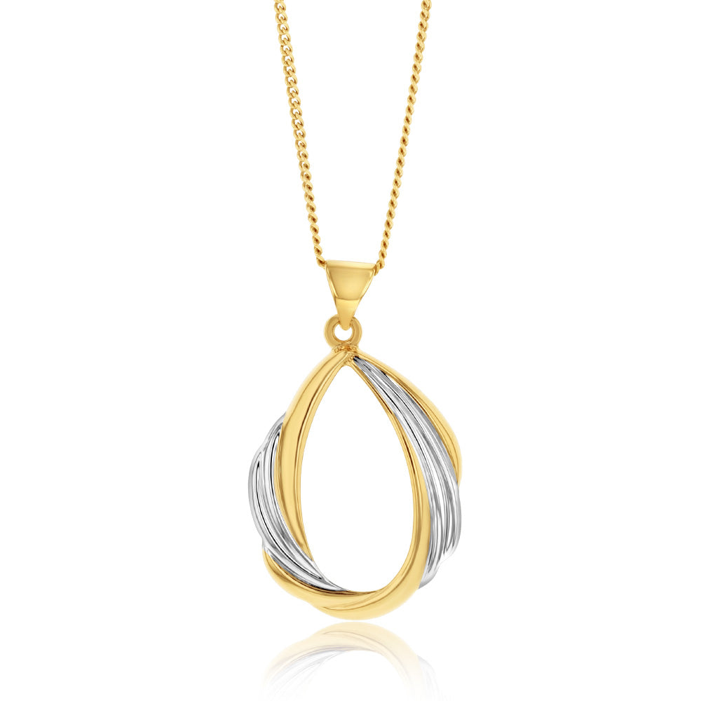 9ct Yellow And White Gold Twisted Pear Shaped Open Pendant
