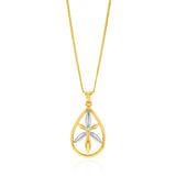 9ct Yellow And White Gold Flower In Pear Shape Pendant