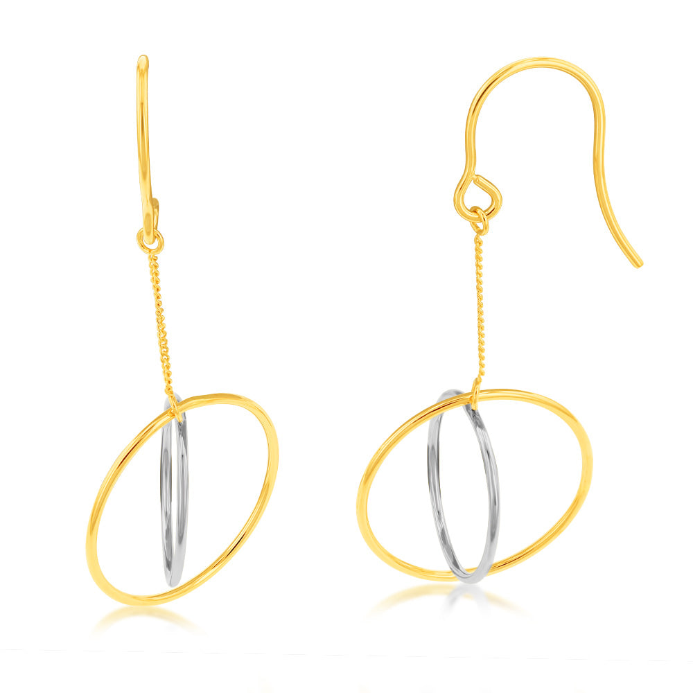 9ct Yellow And White Abstract Circle Drop Earrings
