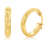 9ct Yellow Gold Patterned Tube 15mm Hoop Earrings