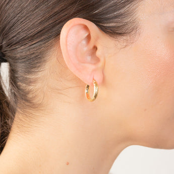 9ct Yellow Gold Patterned Tube 15mm Hoop Earrings