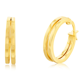 9ct Yellow Gold Plain Double 15mm Hoop Earrings