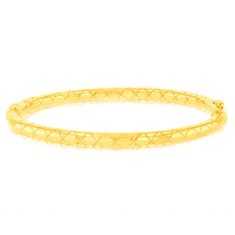 9ct Yellow Gold Patterned Hinged Round Bangle