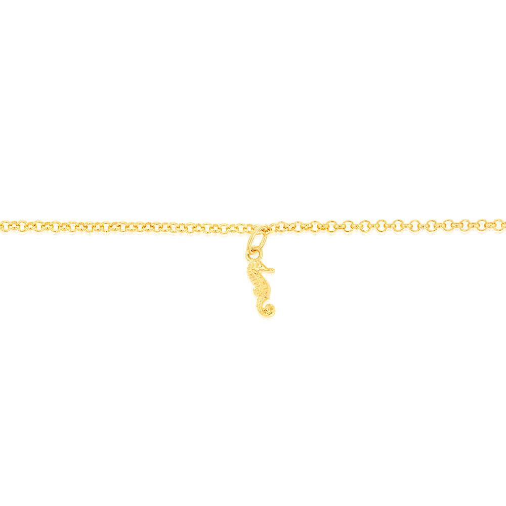 9ct Yellow Gold Seahorse On Belcher Chain 27cm Anklet