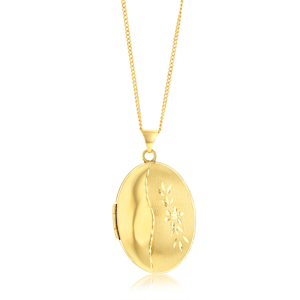 9ct Yellow Gold Engraved Oval Locket